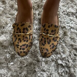 Leopard print loafers. Size 8.5. Gold hardware. Soft and comfortable.